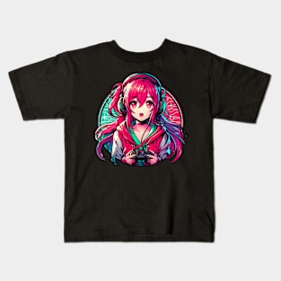 Red cute gamer girl Kids T-Shirt